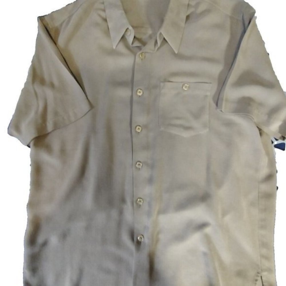 Tulliano® Mens❤️ XL 70%‎ Silk Ivory Collared Button Front Short Sleeve